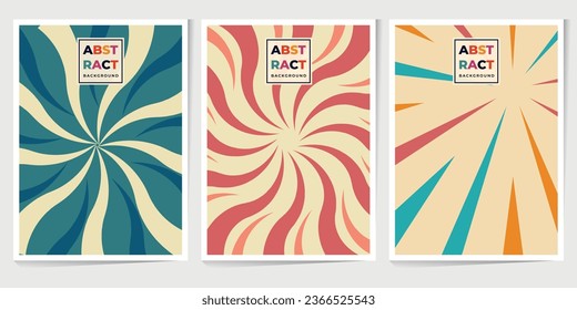 Abstract groovy seamless pattern. Sunburst, swirl, geometric, waves with funny happy daisy retro color for vintage vibes poster. Flat vector background isolated.
