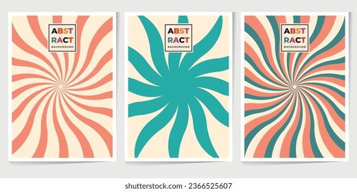 Abstract groovy seamless pattern. Sunburst, swirl, geometric, waves with funny happy daisy retro color for vintage vibes poster. Flat vector background isolated.