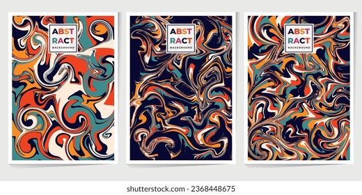 Abstract groovy seamless pattern. Swirl waves with funny happy daisy retro color for vintage vibes poster. Flat vector background isolated.