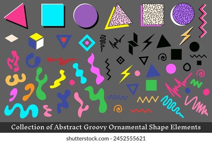 abstract groovy shape set vintage retro style element collection creative trendy decorative ornamental vector design 90's colorful