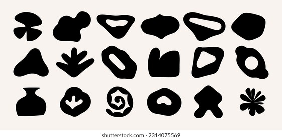 Abstract groovy shapes Y2K. Modern trendy minimalist style. Hand drawn for wallpaper, wall decor, fabric, postcard, cover, template, banner.