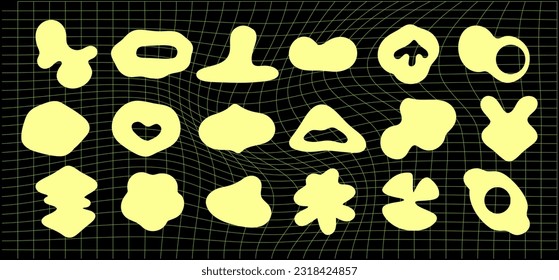 Abstract groovy shapes Y2K. Modern trendy minimalist style. Hand drawn for wallpaper, wall decor, fabric, postcard, cover, template, banner.