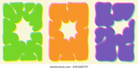 Abstract groovy shapes Y2K. Modern trendy minimalist style. Hand drawn for wallpaper, wall decor, fabric, postcard, cover, template, banner.