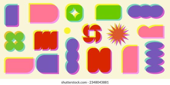 Abstract groovy shapes Y2K. Modern trendy minimalist style. Hand drawn for wallpaper, wall decor, fabric, postcard, cover, template, banner.