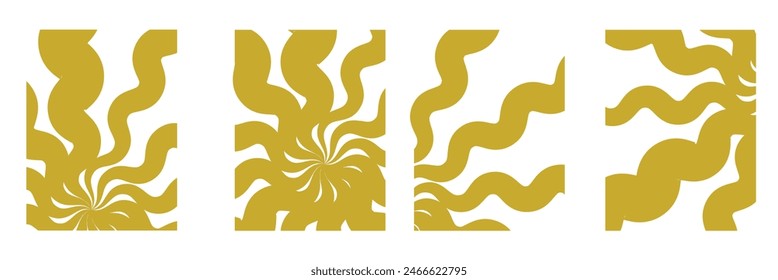 Abstract groovy summer background with sun. Groovy retro abstract sun background set with bright sunburst. Organic doodle shapes with sun. Vector