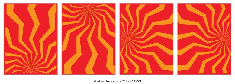 Abstract groovy summer background with sun. Groovy retro abstract sun background set with bright sunburst. Organic doodle shapes with sun. Vector illustration. Eps10.