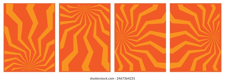 Abstract groovy summer background with sun. Groovy retro abstract sun background set with bright sunburst. Organic doodle shapes with sun. Vector illustration. Eps10.