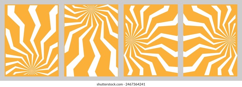 Abstract groovy summer background with sun. Groovy retro abstract sun background set with bright sunburst. Organic doodle shapes with sun. Vector illustration. Eps10.