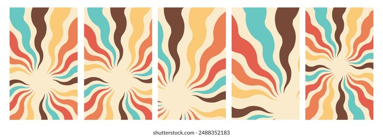 Abstract groovy summer background with sun. Groovy retro abstract sun background set with bright sunburst. Organic doodle shapes with sun. abstract groovy summer background sun background set.