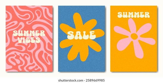 Abstract Groovy Summer Poster Background Set.