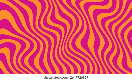 Fondo de Vector Abstractas con curvas fluidas en naranja y magenta. Ilusión dinámica de ondulación deformada. Patrón psicodélico retro.
