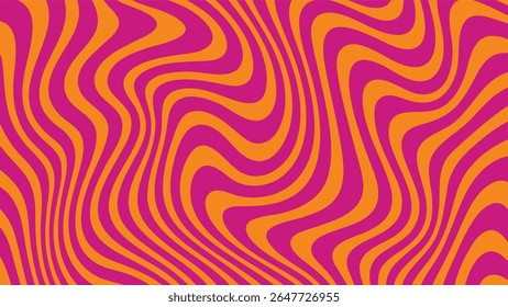 Abstrait, arrière-plan Image vectorielle grunge avec des lignes ondulées orange et rose. Motif géométrique rétro pour l'art psychédélique et le concept de design des années 60.