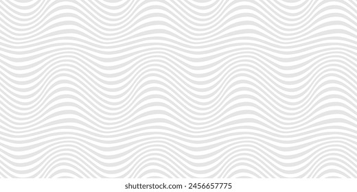 Abstract groovy vector seamless pattern with curved lines, wavy stripes, fluid shapes. Light gray and white distorted background. Dynamical rippled texture, 3D effect design, illusion of movement