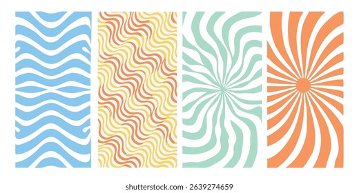 Abstract groovy wave patterns in various colors perfect for backgrounds and decorative designs for a modern aesthetic.