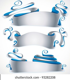 Abstract grotesque style silver banners, design elements vector set.