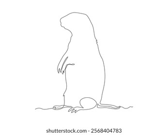 Abstract groundhog stands on its hind legs, continuous one line art hand drawing sketch, logo