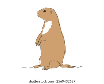 Abstract groundhog stands on its hind legs, continuous one line art hand drawing sketch, logo