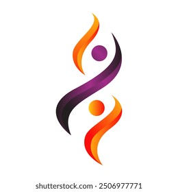 Abstractas grupo de Personas de baile Logotipo juntos felicidad comunidad familiar en llama de fuego pose Vector Icono Símbolo Elementos