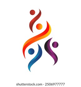 Abstract group of dancing People Logo together happiness family community in fire flame pose vector Icon Symbol Elements