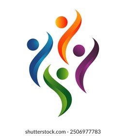 Abstract group of dancing People Logo together happiness family community in fire flame pose vector Icon Symbol Elements