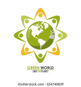 abstract group of people around the planet concept green world