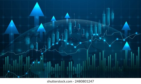 Abstract grow up graph blue trading background, for stock market, forex, crypto, investing, banking and financial freedom o