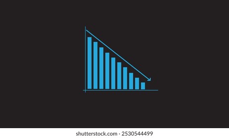 Abstract Growing arrow down with bright glowing futuristic orange neon lights on white background.