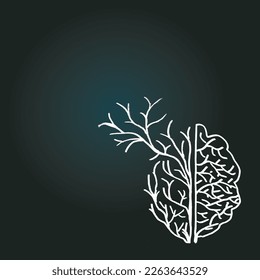 Abstract growing brain sketch with dark background