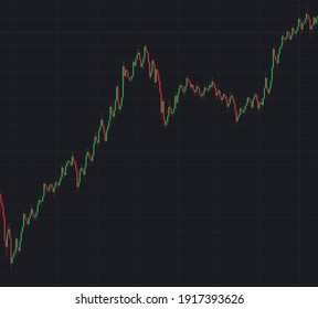 Abstract Growing Green And Red Candlestick Chart. Black Background. Vector Illustration.