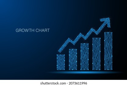 Abstract Growth Chart. Business Growth Strategy Ideas. Digital Low Poly Wireframe Style Design With Connection Points. Vector Illustration
