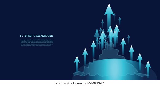 Conceito de crescimento abstrato. O pico digital de uma montanha com uma bandeira no topo e flechas para cima. Impulsionamento de uma carreira ou gráfico vetor ilustração design fundo