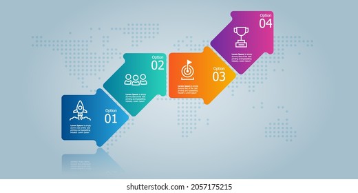abstract growth graph horizontal infogrphics element presentation with business icons 4 steps vector illustration background