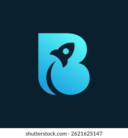 Abstract Growth Logo with B Letter and Rocket Launching