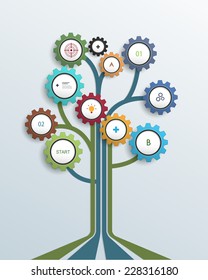 Abstract Growth tree concept with gear wheel and lines, can be used for place your content. Infographic, communication, icon, business, social media, technology, network and web design.