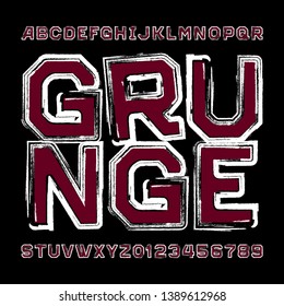 Abstract grunge alphabet font. Messy uppercase letters and numbers. Vector typeface for your typography design.