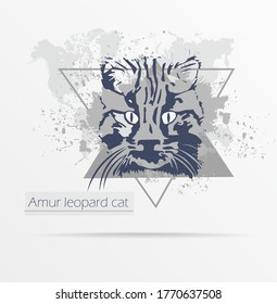 Abstract grunge Amur leopard cat print for t-shirt. Amur leopard cat modern street style attributes. Vector art. Amur leopard cat for. HIPSTER print for t-shirt.