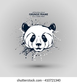 Abstract grunge animal print for t-shirt. Panda modern street style attributes. Vector art. Bear head for poster. HIPSTER print for t-shirt.