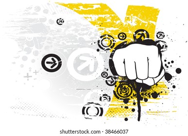 abstract grunge arrow wave halftone line background with Fist