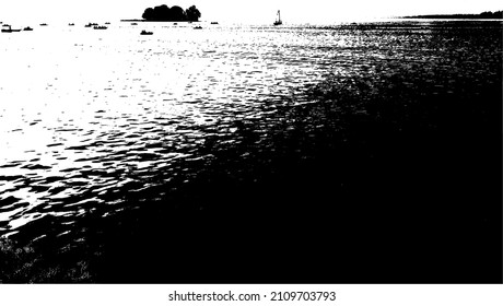 Abstract grunge artistic distress Lake view landscape water ripples vector background and texture. 