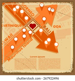 Abstract grunge background with arrows. Banner advertising for travel and leisure. vector illustration