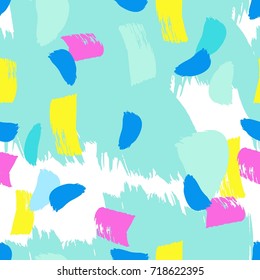 Abstract Grunge Background , Arty Colorful Brush Strokes Seamless Pattern 