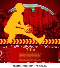 Abstract grunge background with basketball player silhouette