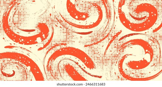 Abstract Grunge Background with Beige and Orange Brush Texture. Creative Design for Sports Background with Halftone Effect