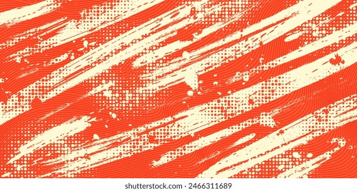 Abstract Grunge Background with Beige and Orange Brush Texture. Creative Design for Sports Background with Halftone Effect
