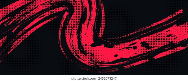 Abstract Grunge Background with Black and Red Brush Texture. Creative Design for Sports Background with Halftone Effect