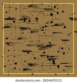 Abstract grunge background with black scratch marks and noise on khaki brown, digital vintage texture for design.