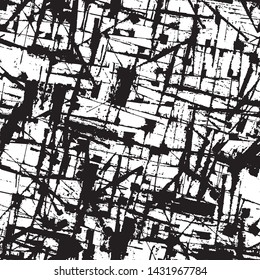 Abstract grunge background black and white. Seamless texture of scratches, chips, cracks. The dark pattern of the old surface