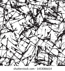 Arrière-plan grunge abstrait noir et blanc. Texture harmonieuse d'égratignures, de puces, de fissures. Le motif sombre de l'ancienne surface