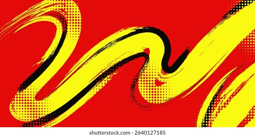 Abstract Grunge Background with Black and Yellow Brush Strokes and Halftone Effect. Suitable for Banner, Poster, or Sports Background. Scratch and Texture Elements