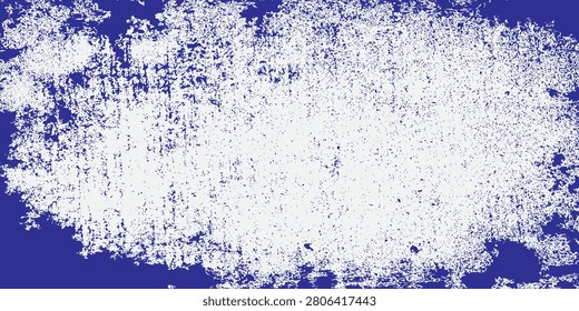Abstract grunge background with blue distress border frame and white splattered scratch texture.